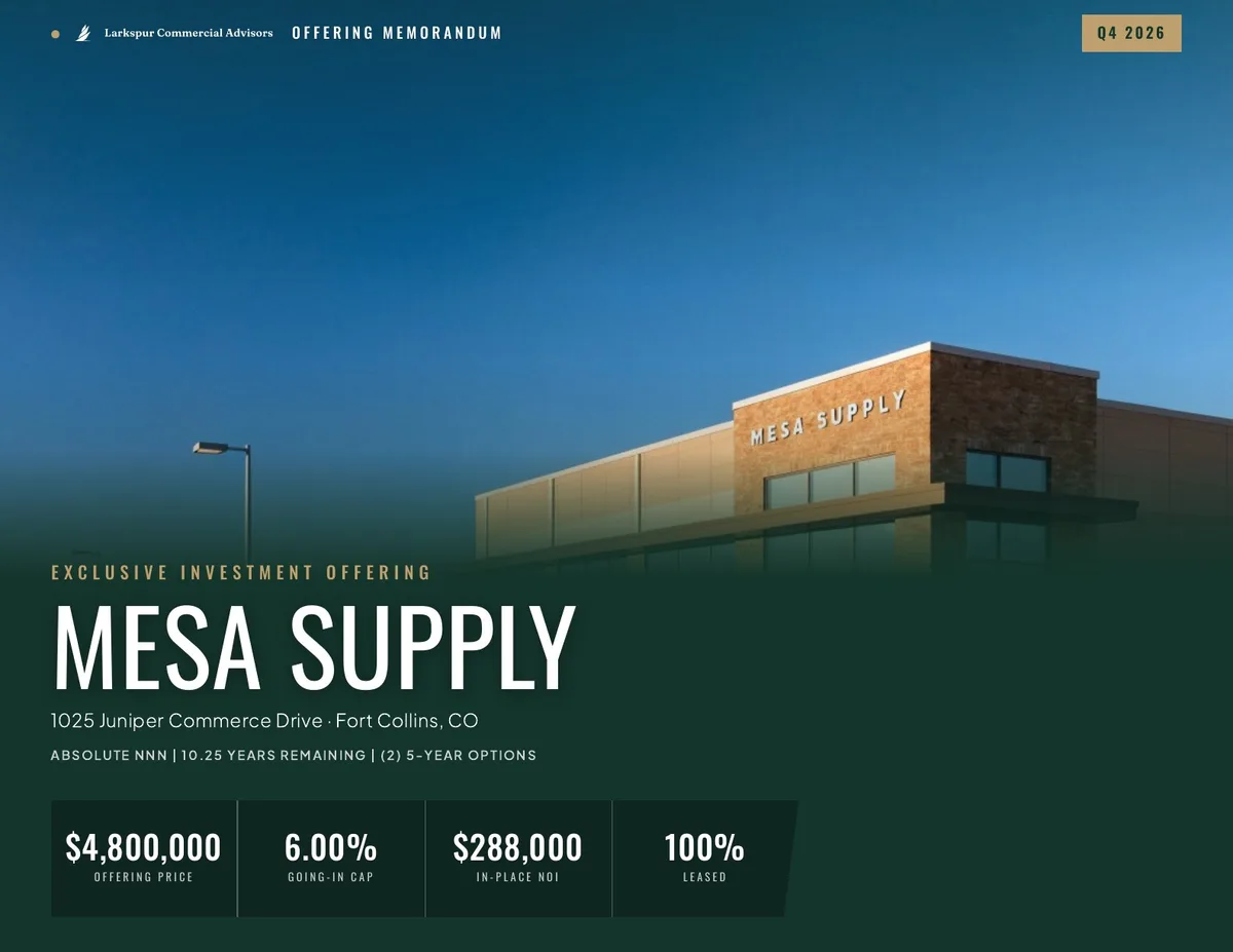 The Mesa Supply cover, with the in-place NOI of $288,000 among its headline figures